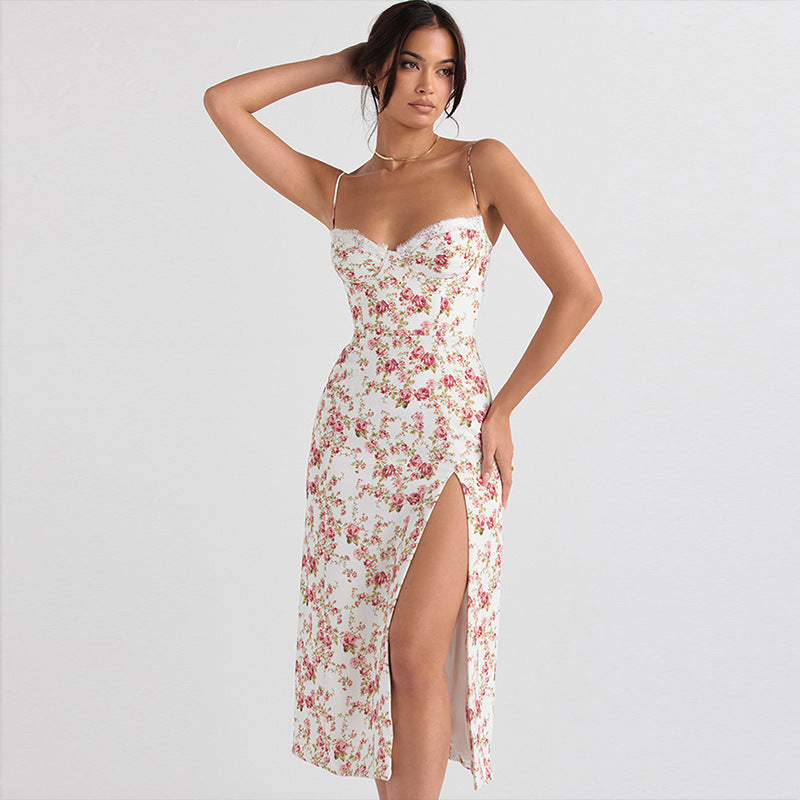 Faith – Long Dress with Floral Lace Pattern and Sexy Slit