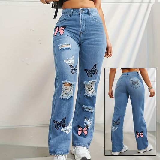 Wendy – High-Waisted Jeans with Butterfly Print