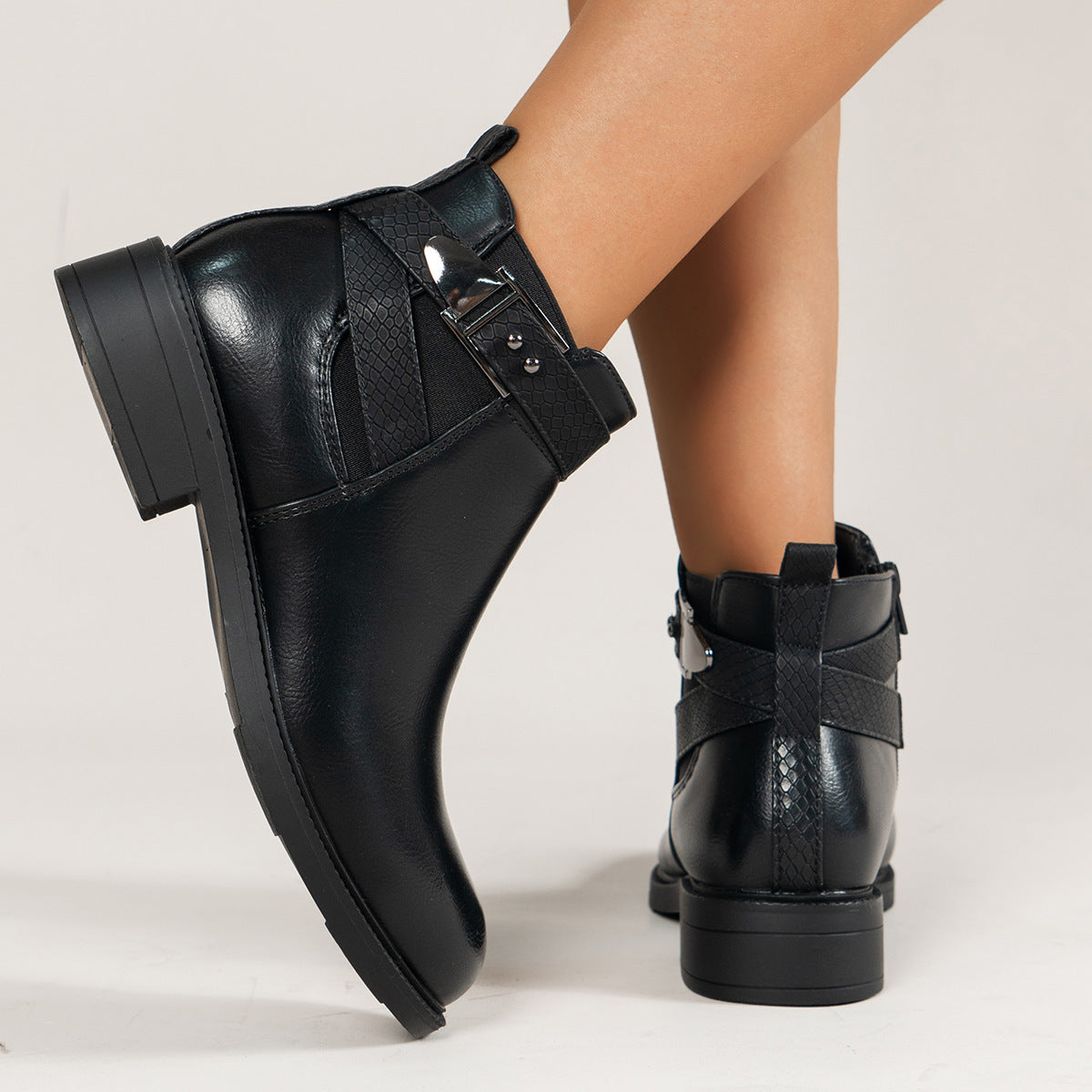 Samantha – Black Women's Chelsea Boots with Side Zipper and Buckle